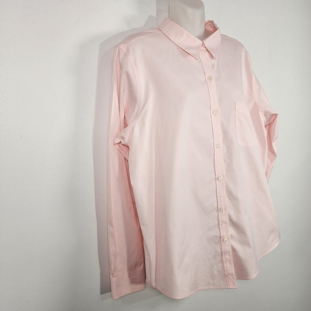LL Bean Wrinkle-Free Pinpoint Oxford Shirt Large Long-Sleeve Blush Pink Cotton L - Picture 4 of 8